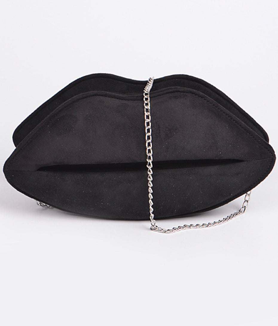 SUEDE LIPS CLUTCH