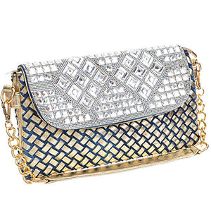 DENIM GOLD GEMS CLUTCH