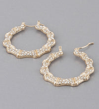 Load image into Gallery viewer, BAMBOO CRYSTAL SQUARE HOOPS
