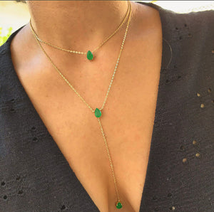 EMERALD TEAR DROP LAYERED NECKLACE